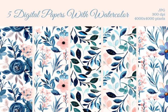 Blue Pink Watercolor Floral Patterns Review