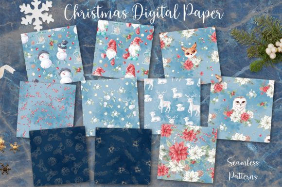 Christmas Watercolor Digital Paper Patterns