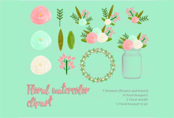Mint and Coral Watercolor Floral Clipart for Handmade Crafters & Etsy Sellers