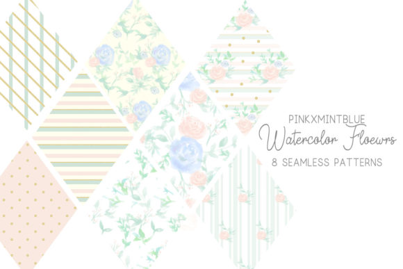 Pink and Mint Watercolor Flower Patterns for Branding and Beyond