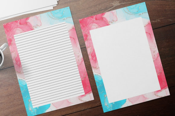 Pink Blue Gold Watercolor Stationery Print Templates