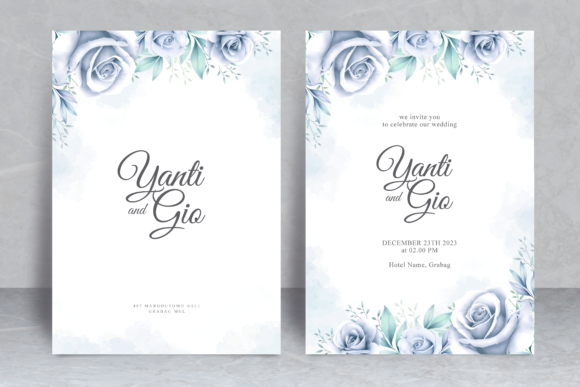 Roses Blue Watercolor Wedding Card Theme Print Templates for Real Crafters