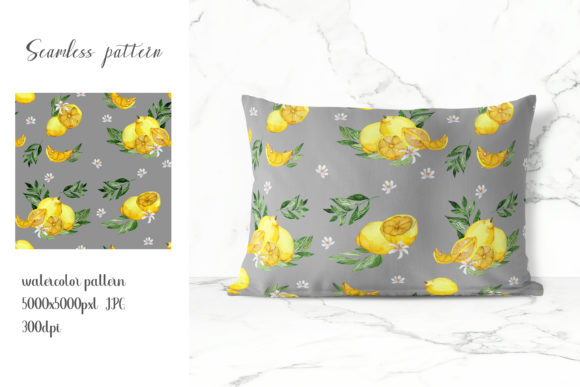 Seamless Watercolor Pattern with Lemon: Fresh Patterns