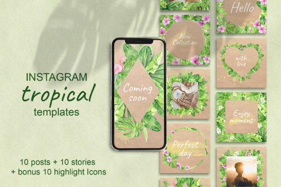 Tropical Watercolor Instagram Template & Presentation Templates