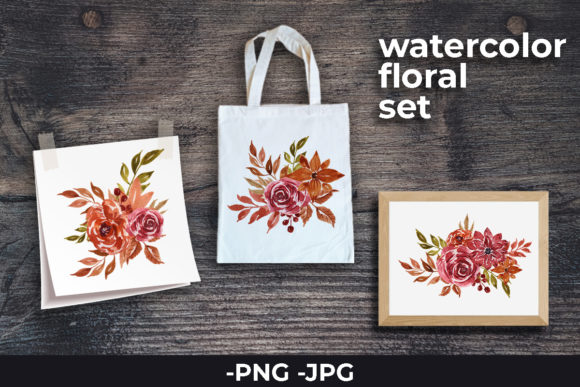 Watercolor Floral Autumn Set for Crafts & Content Design
