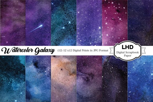 Watercolor Galaxy Digital Paper Pack Patterns