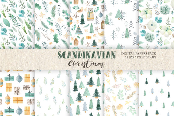 Watercolor Scandinavian Paper Pack Patterns